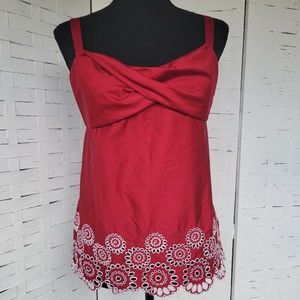 Ann Taylor Loft Red Scalloped Eyelet Laser Cut Cami  Size 6
